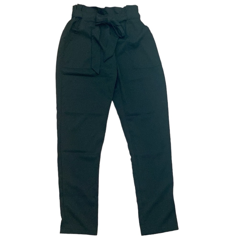 Simplee High-Waisted Paper Bag Black Pants